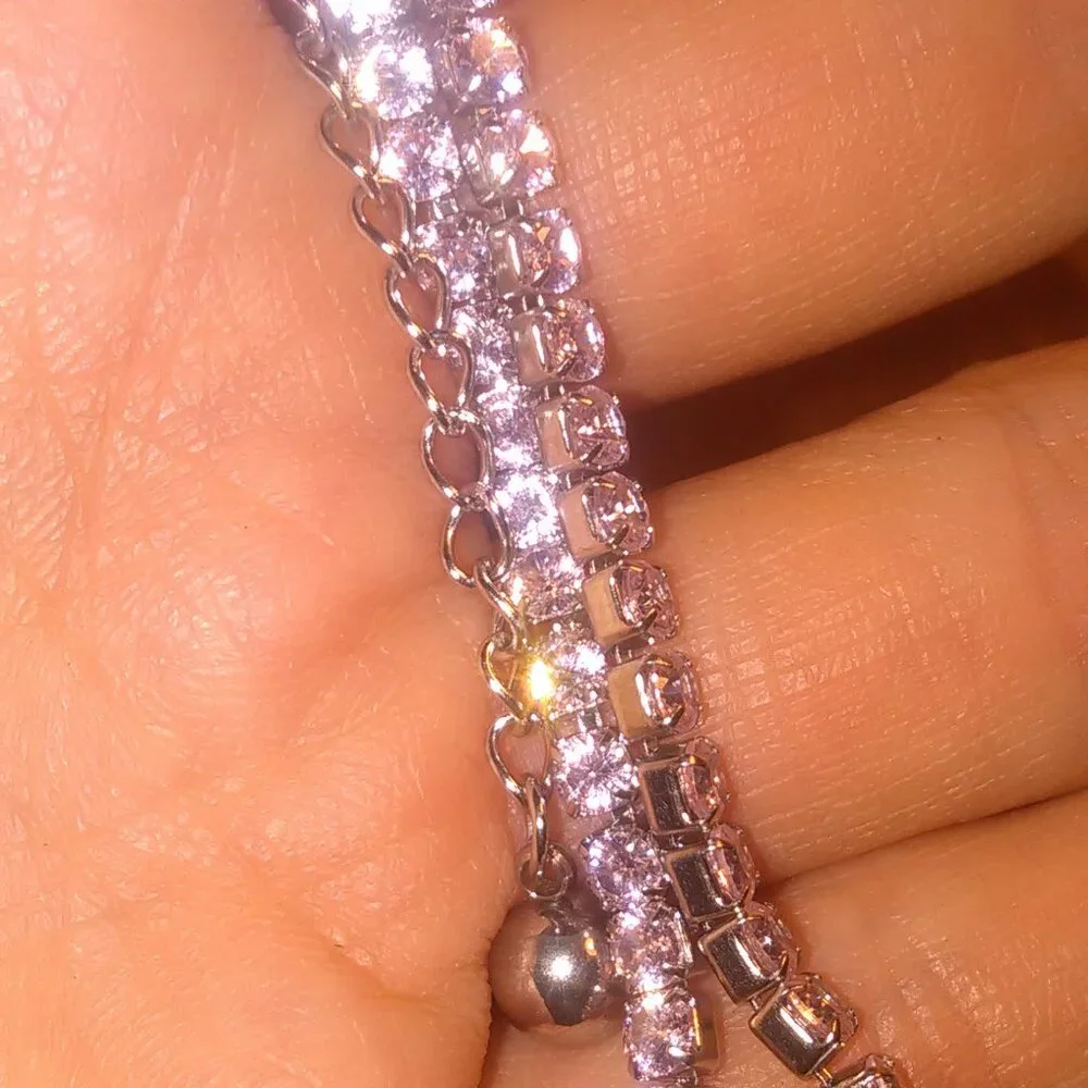 Pink Cubic Zirconia Stainless Steel Tennis Bracelet